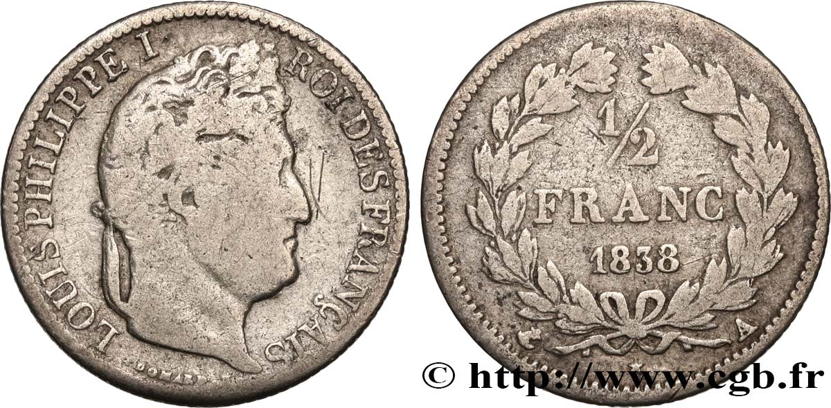 1/2 franc Louis-Philippe 1838 Paris F.182/73 SGE 