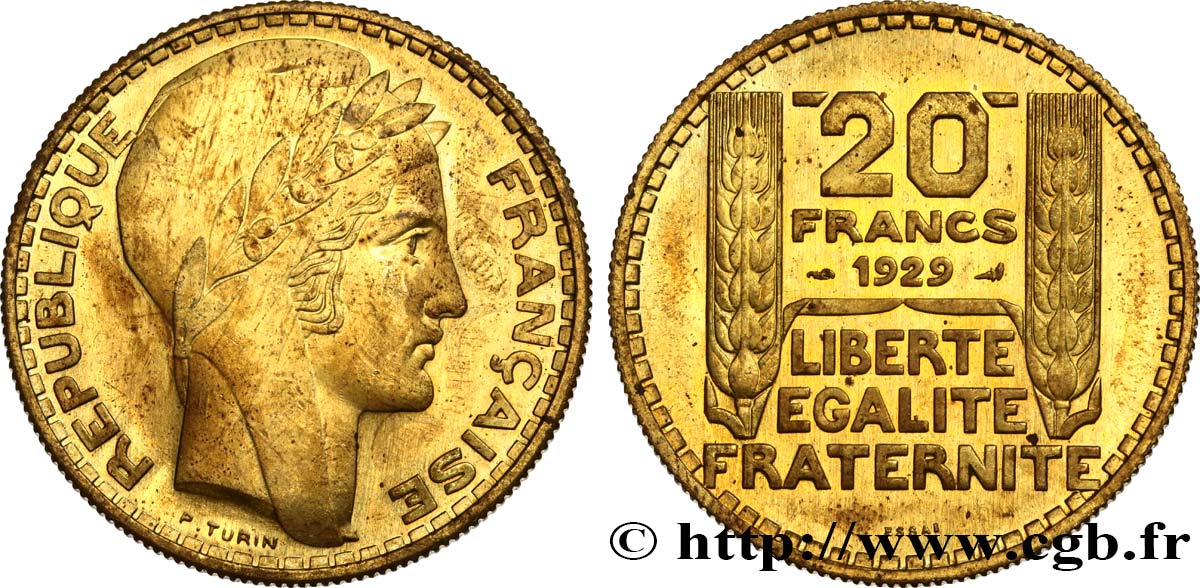Essai de 20 francs Turin en bronze-aluminium 1929 Paris GEM.199 5 SPL+ 