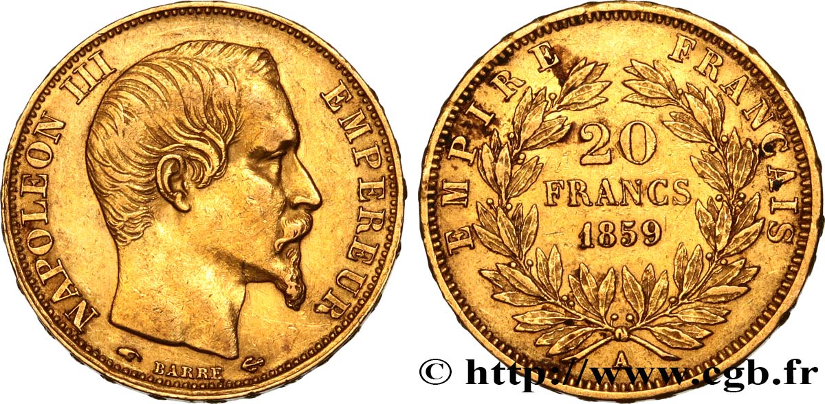 20 francs or Napoléon III, tête nue 1859 Paris F.531/15 BB48 