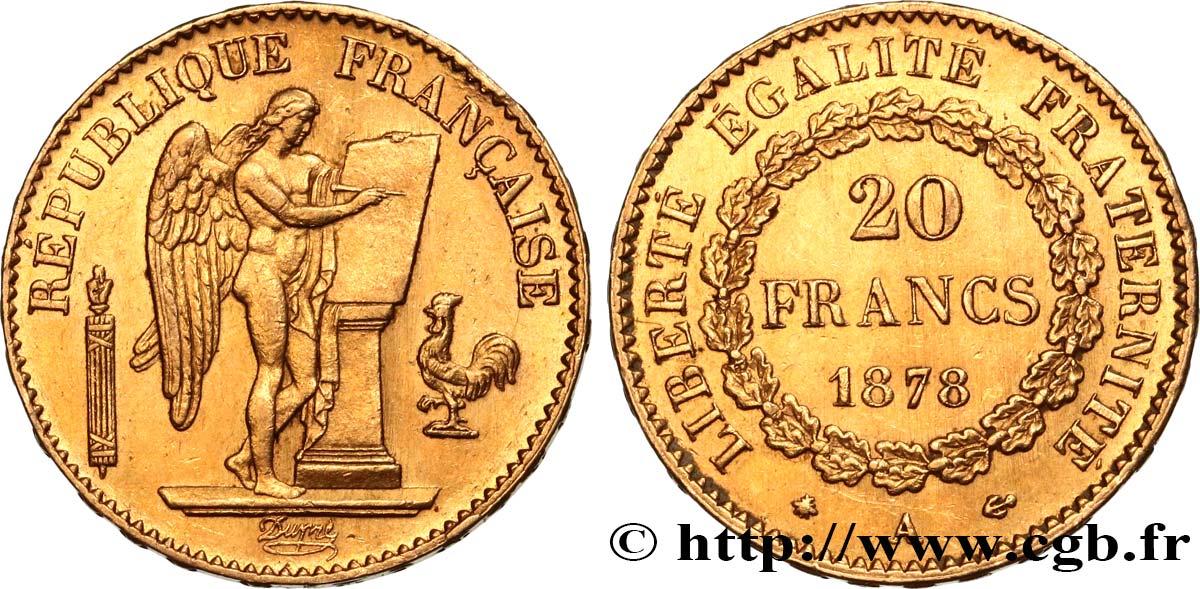 20 francs or Génie, IIIe République 1878 Paris F.533/6 SS50 