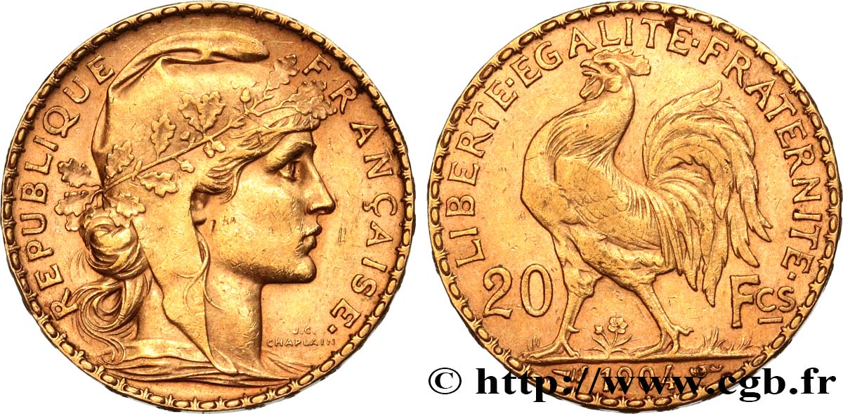 20 francs or Coq, Dieu protège la France 1904 Paris F.534/9 MBC 