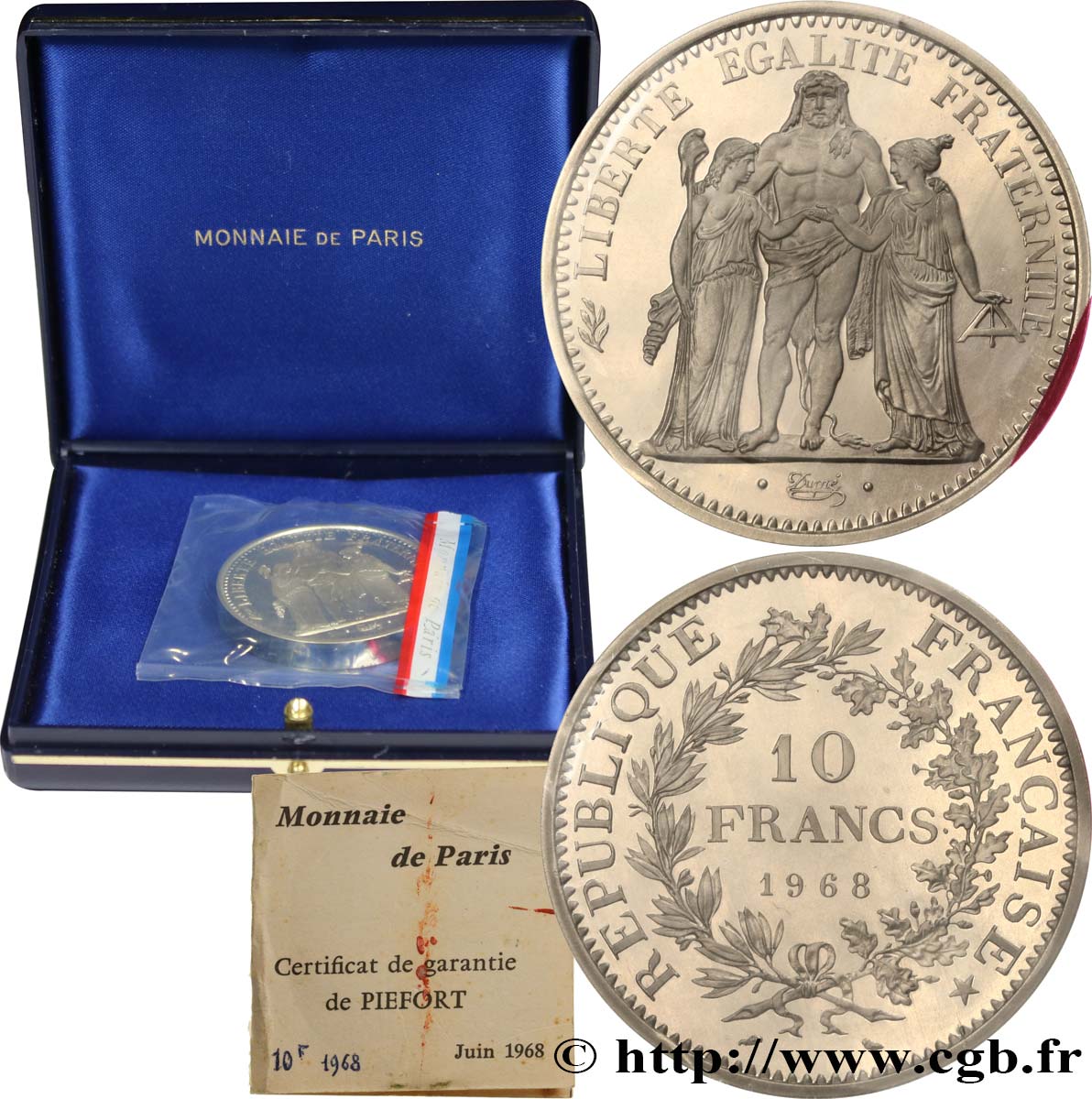Piéfort argent de 10 francs Hercule 1968 Paris F.364/7P MS 