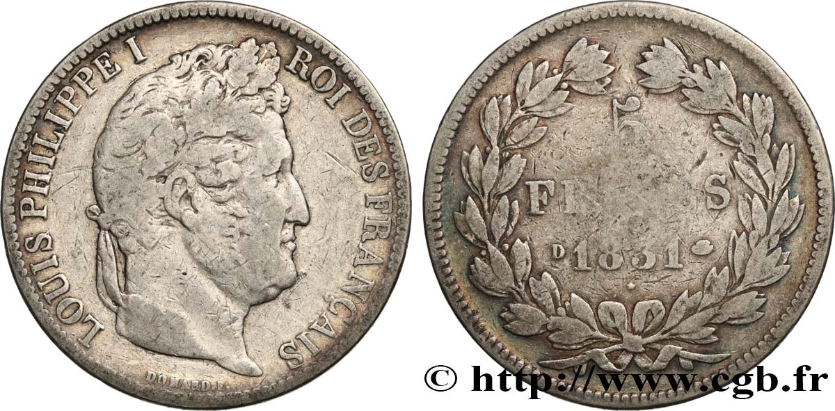 5 francs Ier type Domard, tranche en creux 1831 Lyon F.319/2 F12 
