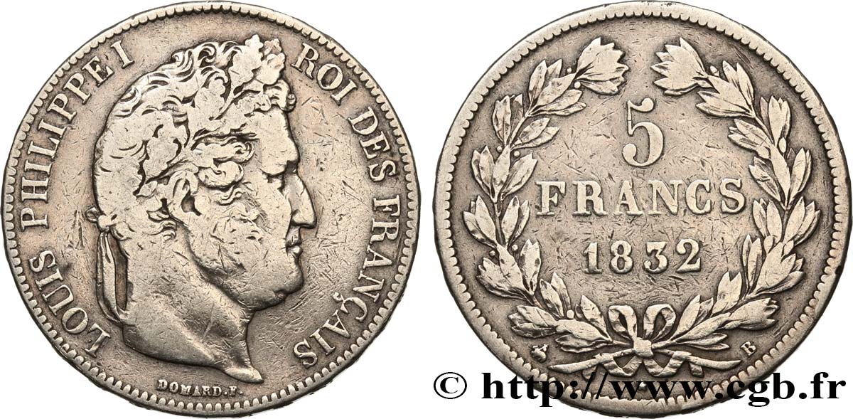 5 francs IIe type Domard 1832 Rouen F.324/2 BC 