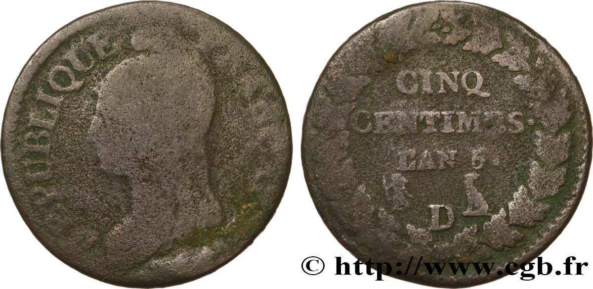 Cinq centimes Dupré, grand module 1797 Lyon F.115/22 B6 