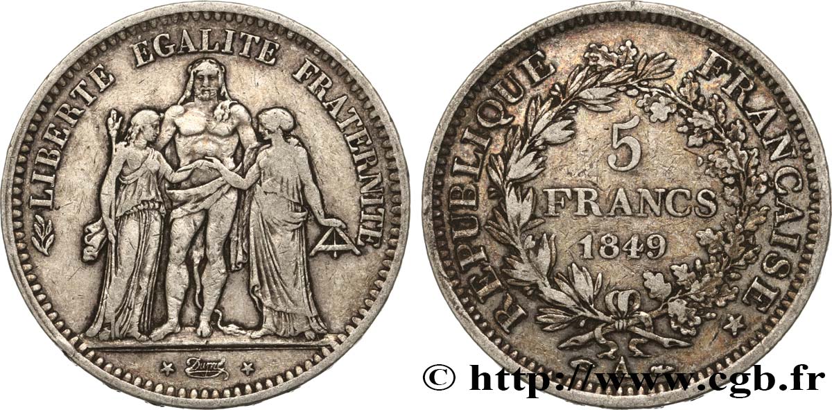 5 francs Hercule, IIe République 1849 Paris F.326/5 VF25 
