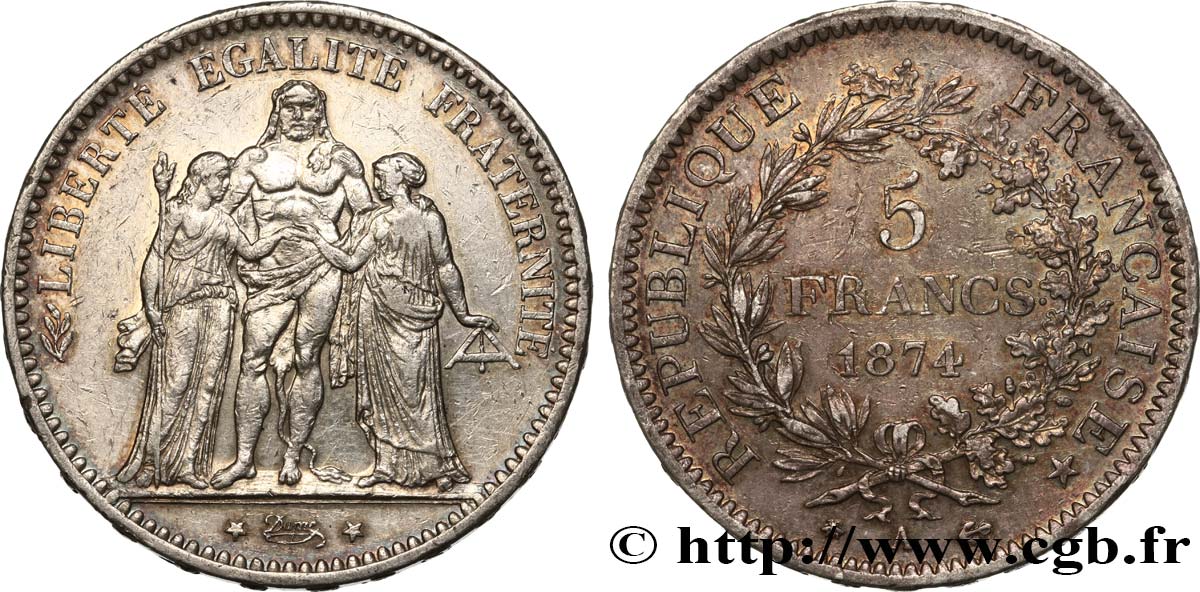 5 francs Hercule 1874 Paris F.334/12 MBC 