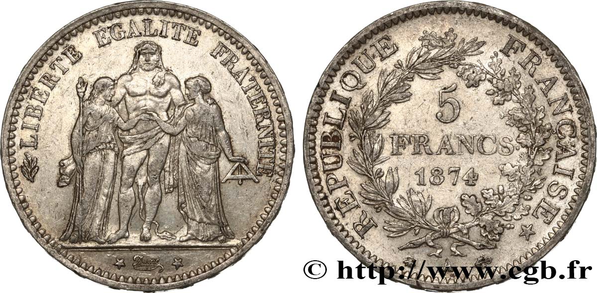 5 francs Hercule 1874 Paris F.334/12 MBC 