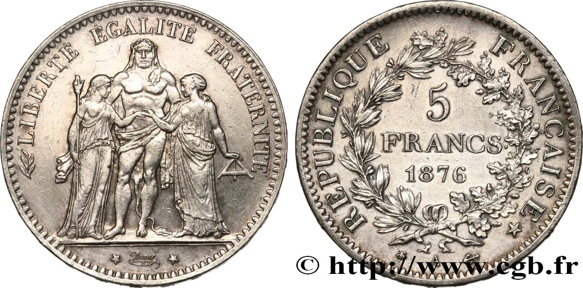 5 francs Hercule 1876 Paris F.334/17 TTB 