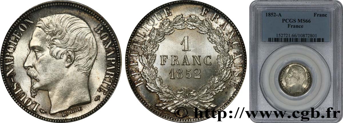 1 franc Louis-Napoléon 1852 Paris F.212/1 FDC66 PCGS