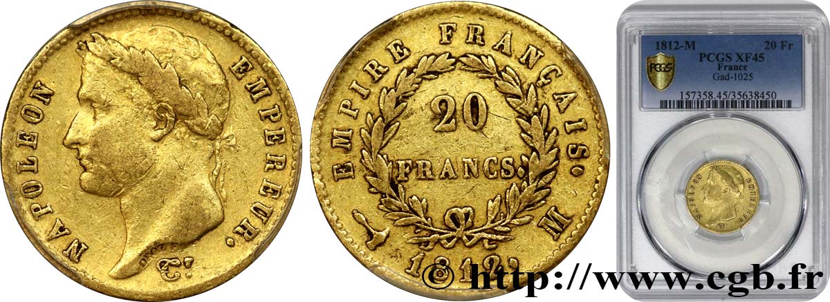 20 francs or Napoléon tête laurée, Empire français 1812 Toulouse F.516/25 MBC45 PCGS