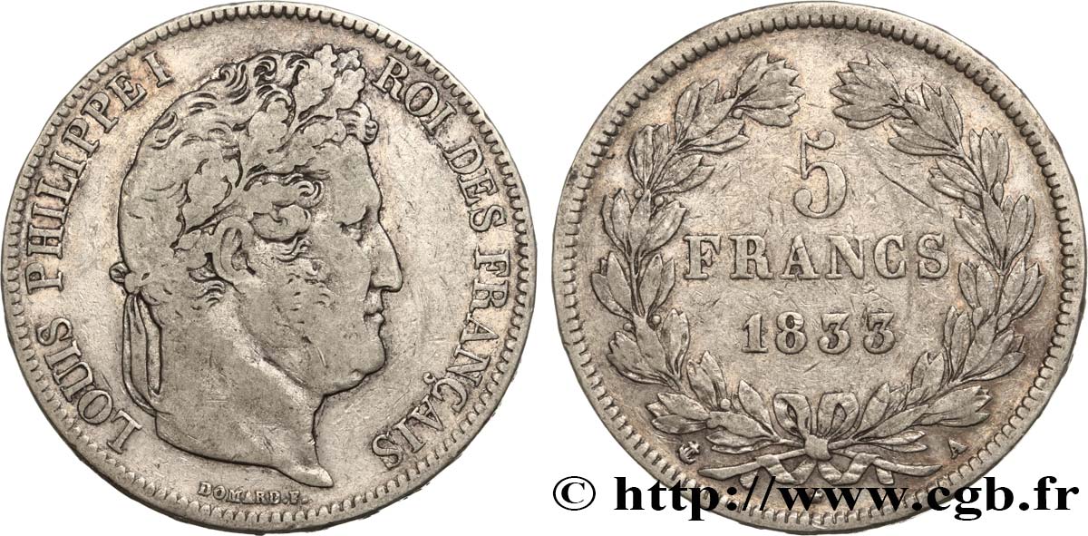 5 francs IIe type Domard 1833 Paris F.324/14 BC20 