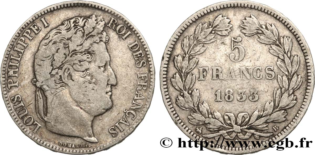 5 francs IIe type Domard 1833 Rouen F.324/15 TB20 