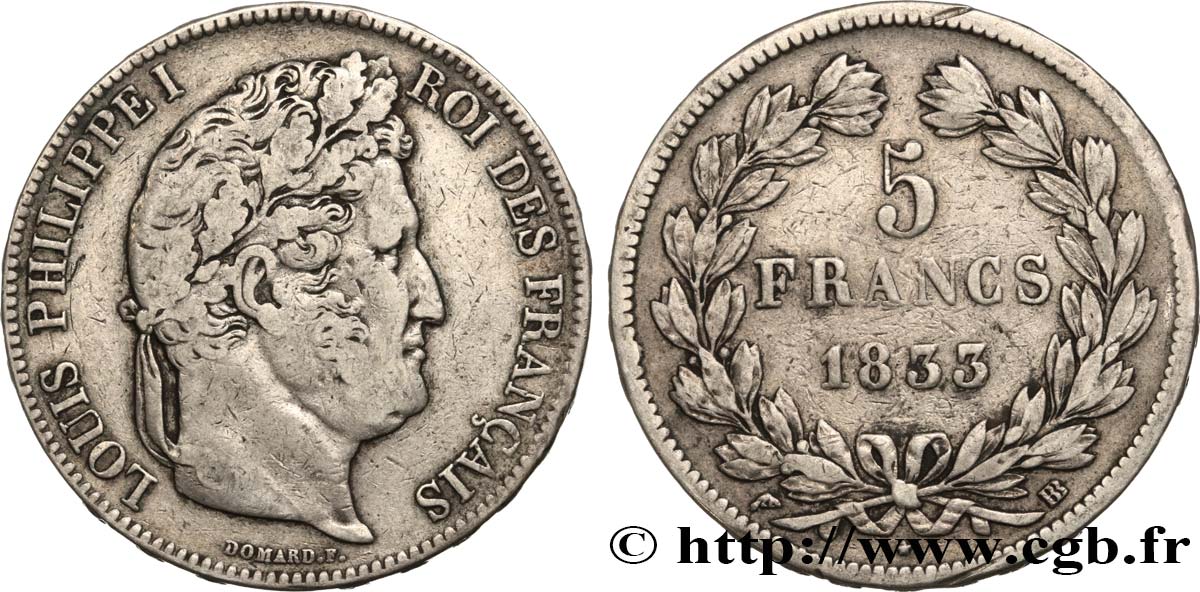 5 francs IIe type Domard 1833 Strasbourg F.324/16 MB20 