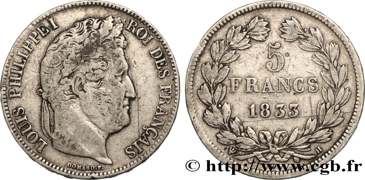 5 francs IIe type Domard 1833 La Rochelle F.324/18 BC15 