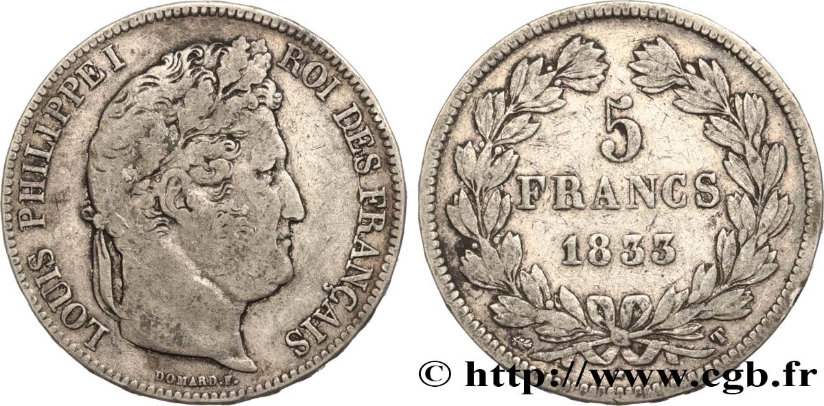 5 francs IIe type Domard 1833 Nantes F.324/26 TB 