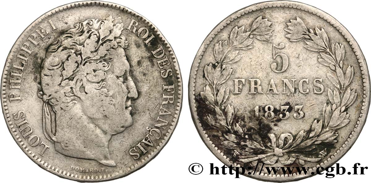 5 francs IIe type Domard 1833 Lille F.324/28 S 