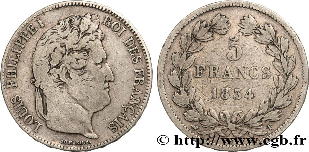 5 francs IIe type Domard 1834 Nantes F.324/40 TB20 