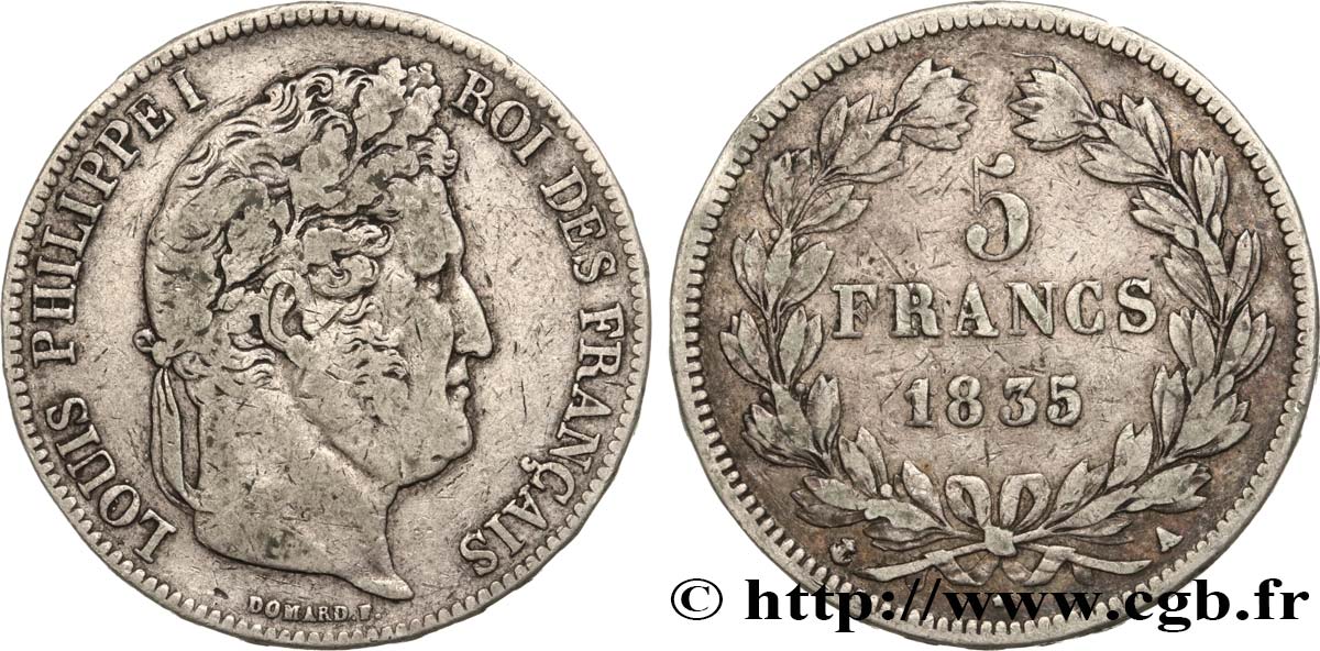 5 francs IIe type Domard 1835 Paris F.324/42 VF 