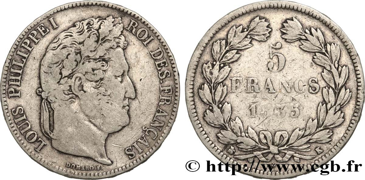 5 francs IIe type Domard 1835 Bordeaux F.324/48 TB20 