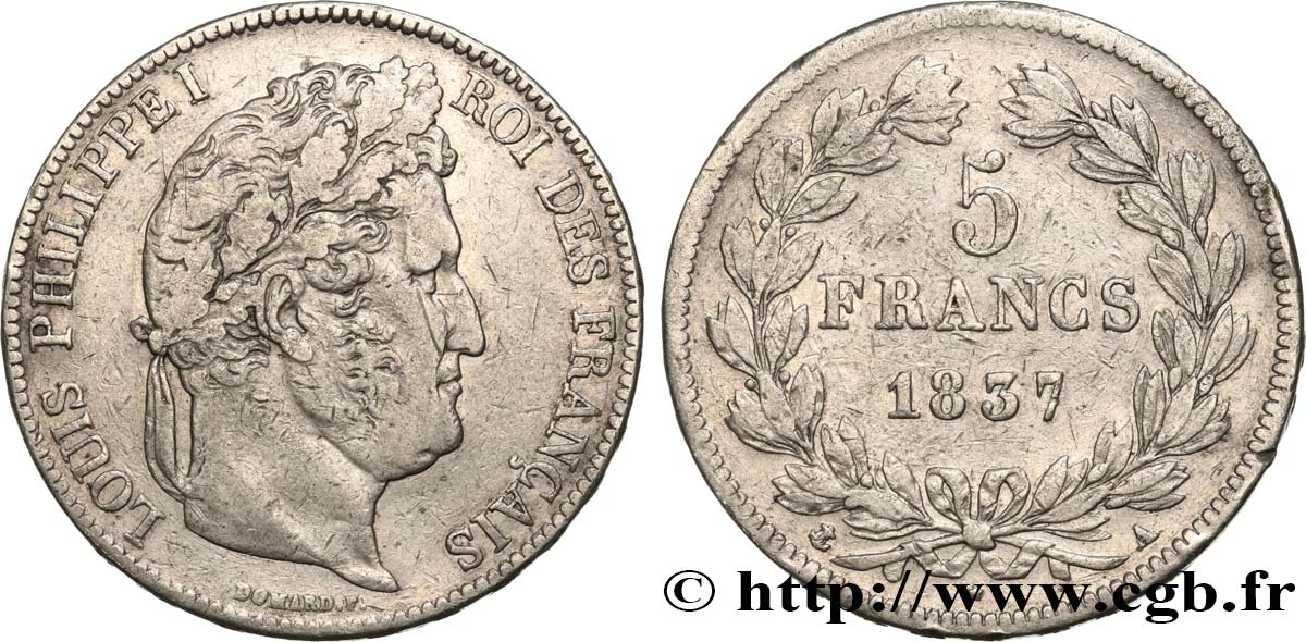 5 francs IIe type Domard 1837 Paris F.324/61 TB20 
