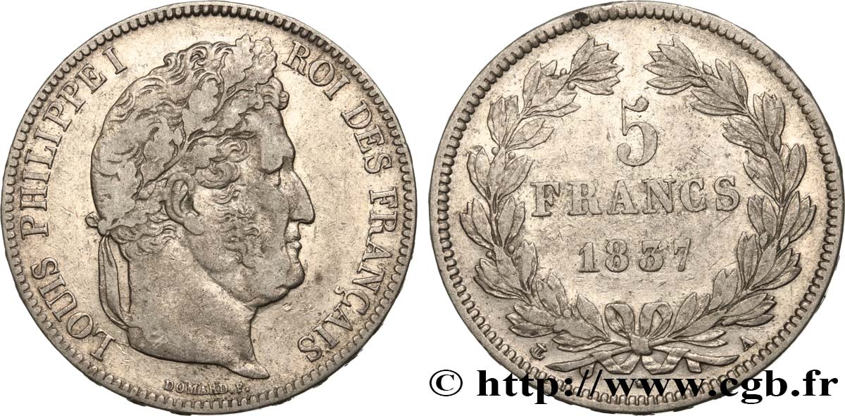 5 francs IIe type Domard 1837 Paris F.324/61 BC20 