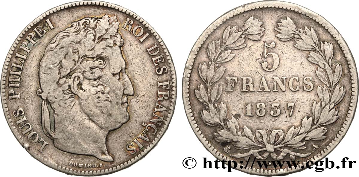 5 francs IIe type Domard 1837 Paris F.324/61 TB20 