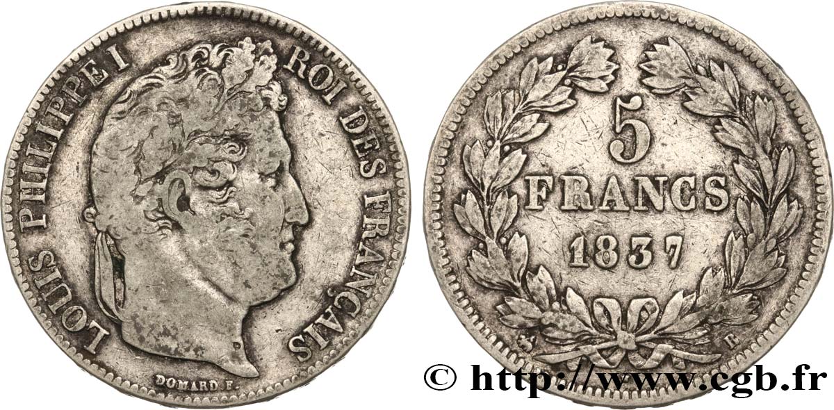 5 francs IIe type Domard 1837 Rouen F.324/62 VF25 