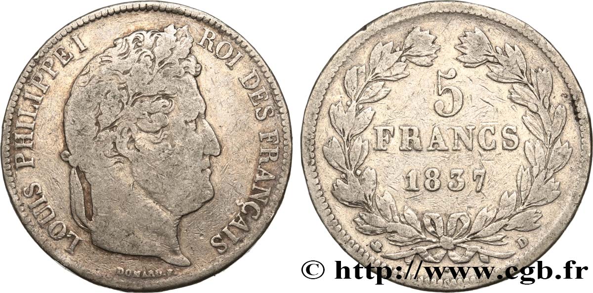 5 francs IIe type Domard 1837 Lyon F.324/64 S20 