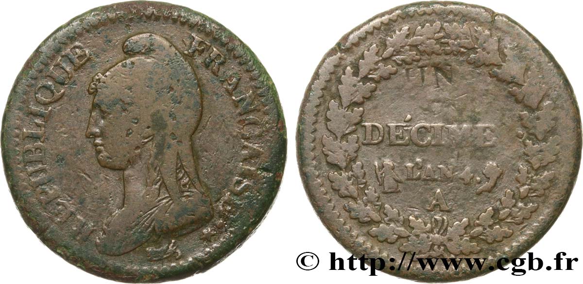 Un décime Dupré, modification du 2 décimes 1796 Paris F.127/1 TB20 GENI