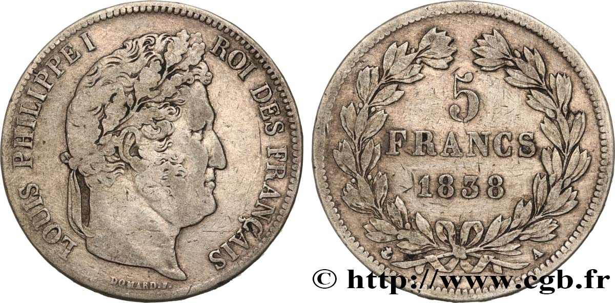 5 francs IIe type Domard 1838 Paris F.324/68 MB20 