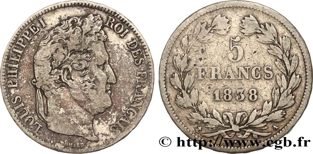 5 francs IIe type Domard 1838 Paris F.324/68 VF20 