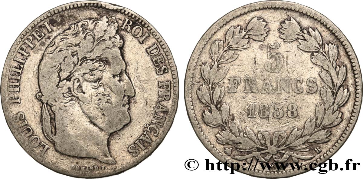 5 francs IIe type Domard 1838 Rouen F.324/69 VF25 