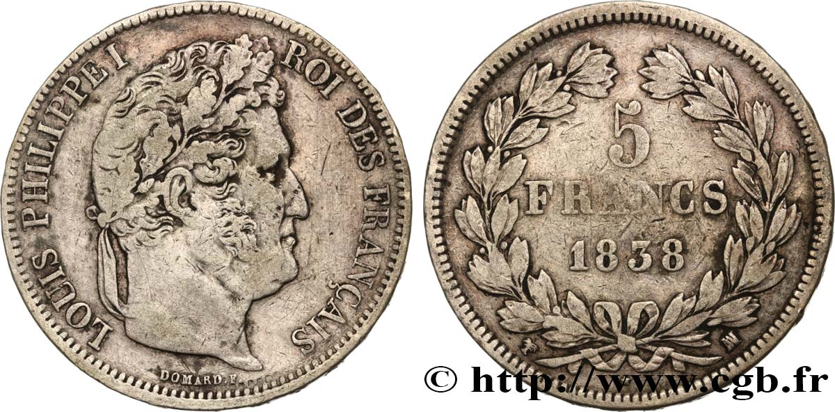 5 francs IIe type Domard 1838 Marseille F.324/73 VF25 