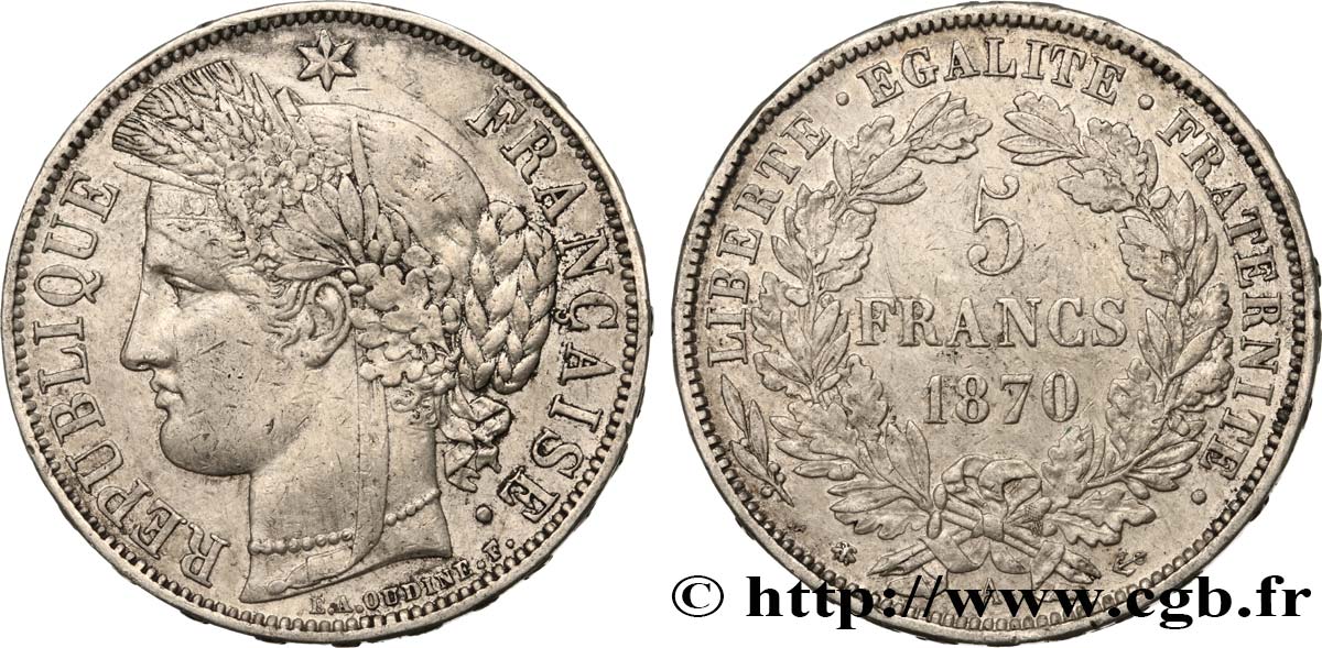5 francs Cérès, avec légende 1870 Paris F.333/1 BB40 