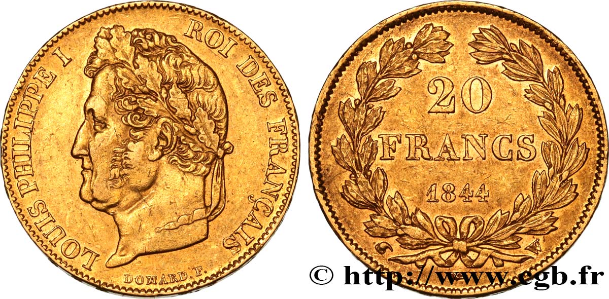 20 francs or Louis-Philippe, Domard 1844 Lille F.527/32 XF48 
