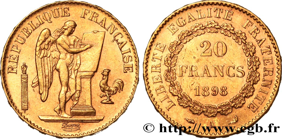 20 francs or Génie, Troisième République 1898 Paris F.533/23 AU53 