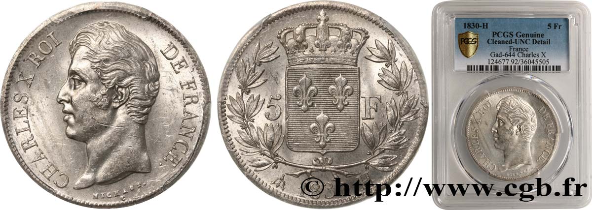 5 francs Charles X, 2e type 1830 La Rochelle F.311/44 MS PCGS