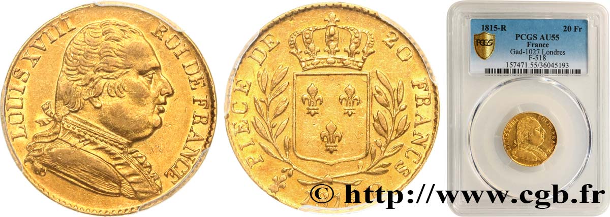 20 francs or Londres 1815 Londres F.518/1 AU55 PCGS