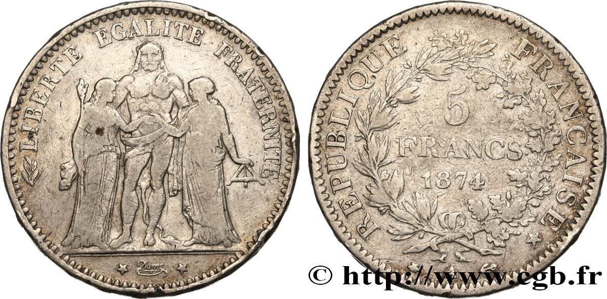 5 francs Hercule 1874 Paris F.334/12 VG 