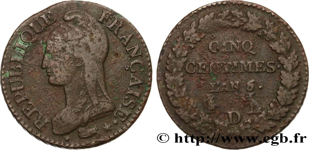 Cinq centimes Dupré, grand module 1797 Lyon F.115/22 BC15 