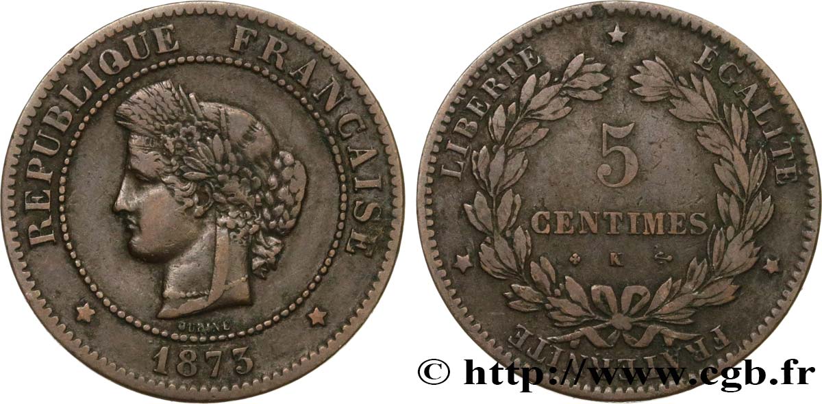5 centimes Cérès 1873 Bordeaux F.118/8 BC25 