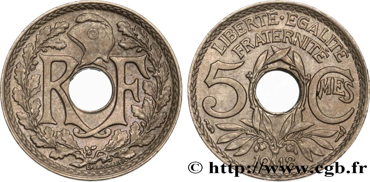 5 centimes Lindauer, grand module 1918 Paris F.121/2 MBC53 