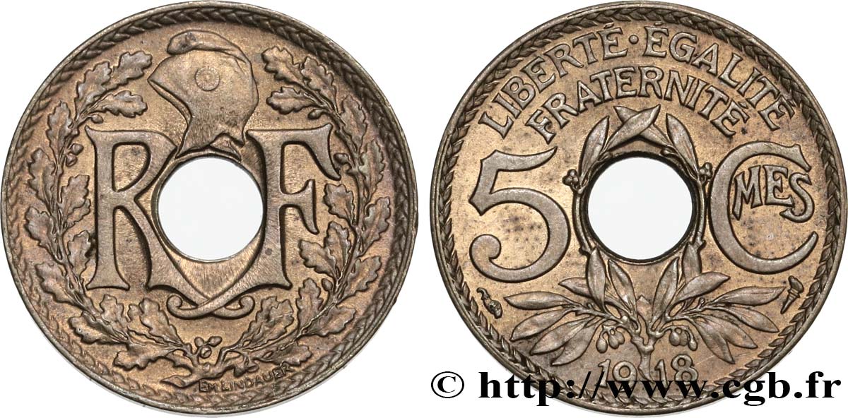 5 centimes Lindauer, grand module 1918 Paris F.121/2 AU52 