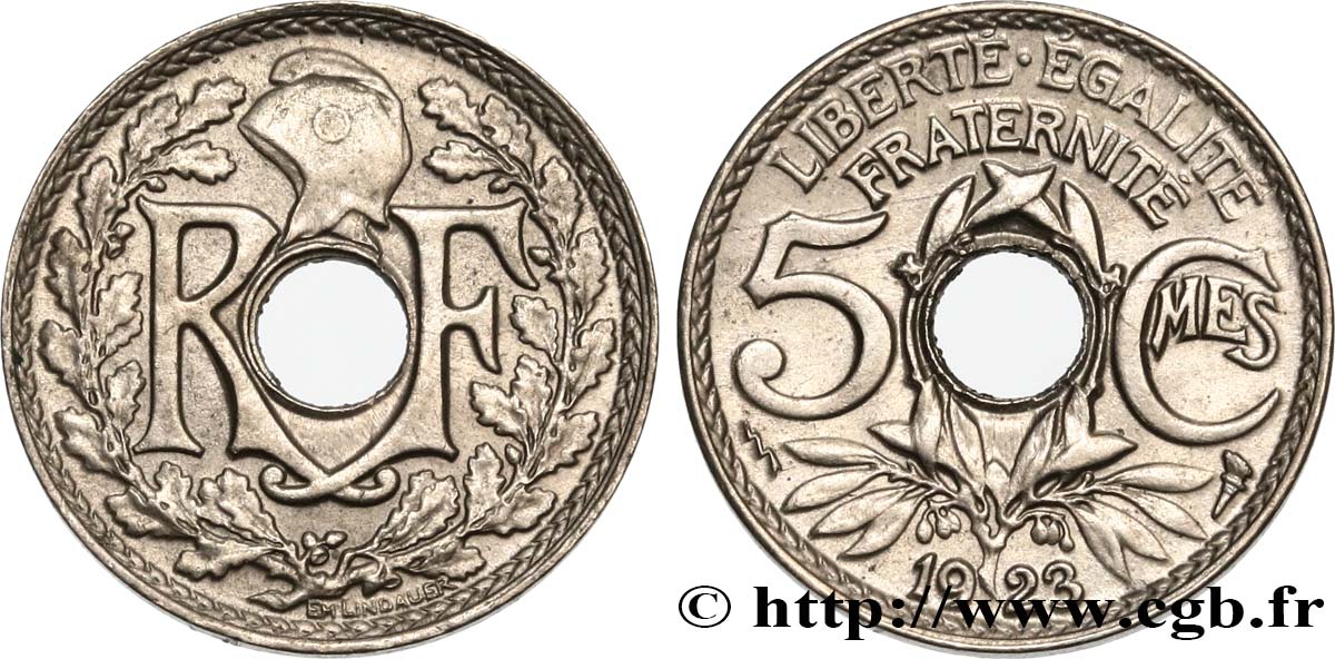 5 centimes Lindauer petit module 1923 Poissy F.122/7 var. AU52 