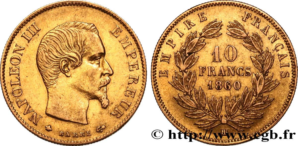 10 francs or Napoléon III, tête nue 1860 Strasbourg F.506/11 MBC 
