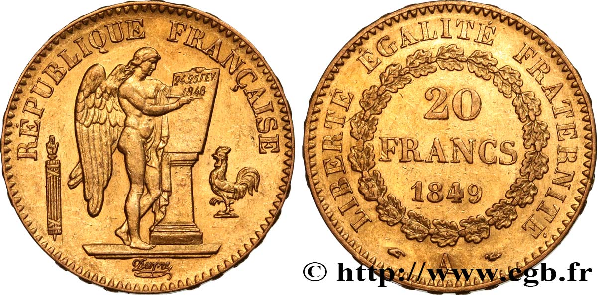 20 francs or Génie, IIe République 1849 Paris F.528/2 SS50 