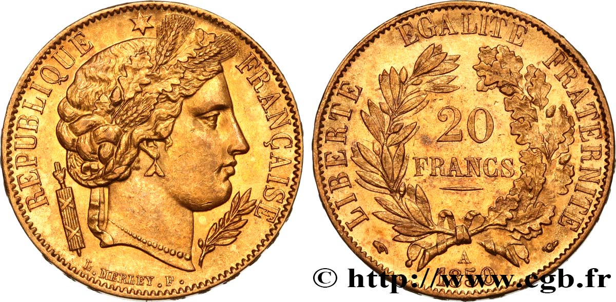 20 francs or Cérès 1850 Paris F.529/2 MBC52 