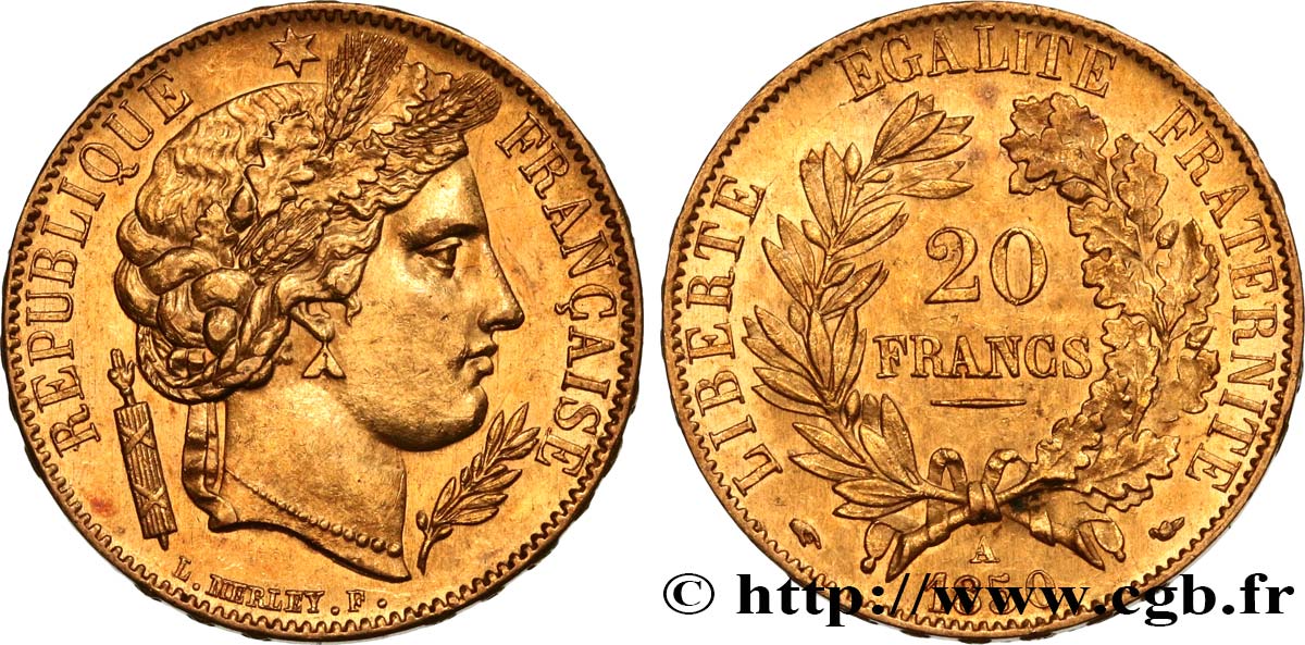 20 francs or Cérès 1850 Paris F.529/3 VZ55 