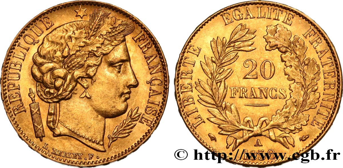 20 francs or Cérès 1850 Paris F.529/3 EBC58 